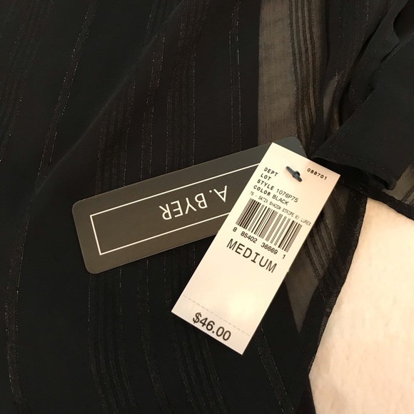 NWT A. Byer Black Flowy Blouse Beaded - Picture 5 of 7